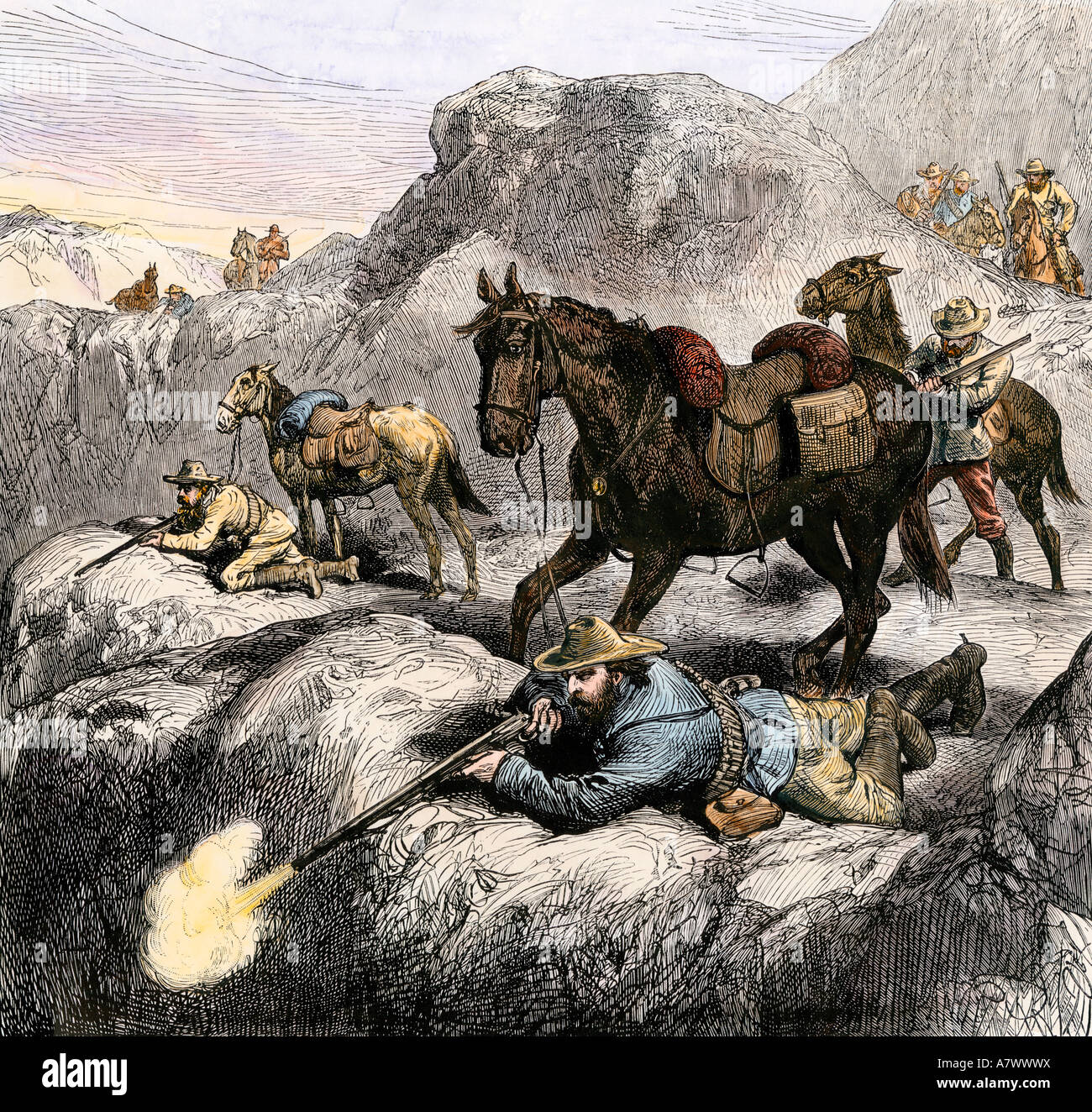 Dutch Boer marksmen in battle against the British in the Transvaal War 