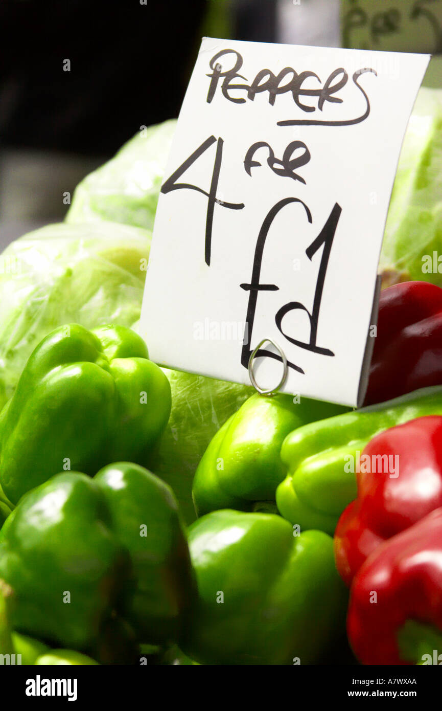 Red and Green Peppers on market stall Birmingham UK Stock Photo - Alamy