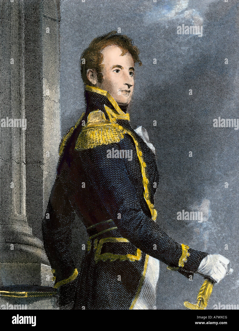 US Naval Commander Stephen Decatur. Hand-colored steel engraving Stock Photo