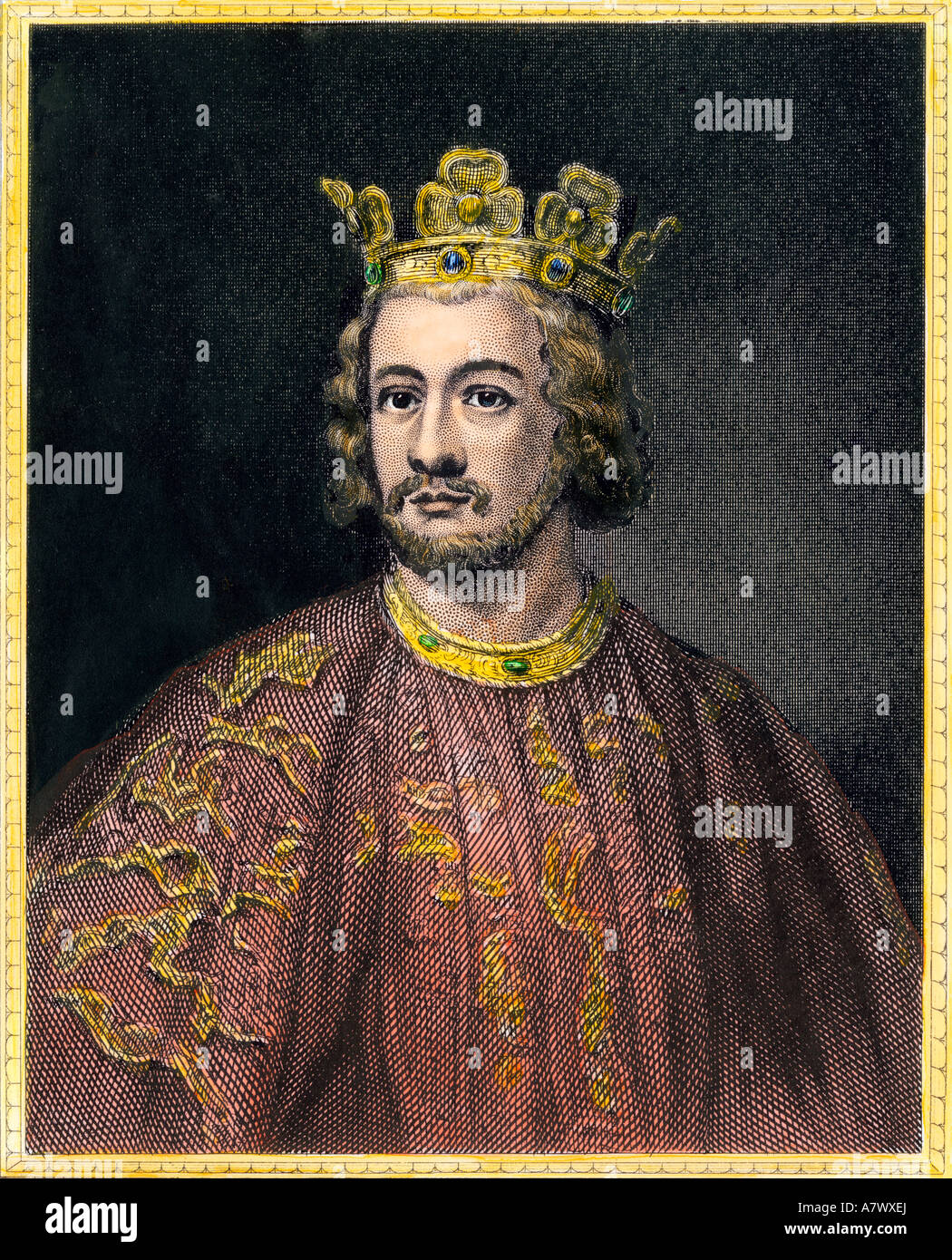 John Lackland King of England who endorsed the Magna Carta in 1215. Hand-colored engraving Stock Photo