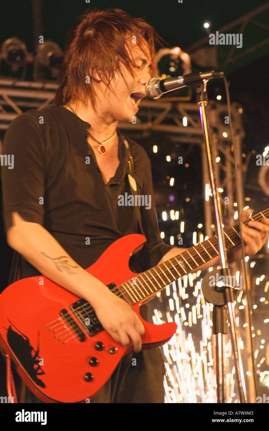 Chinese Male Singer Singing Performing Rock n Roll Concert On Stage Kenting Taiwan China Stock Photo