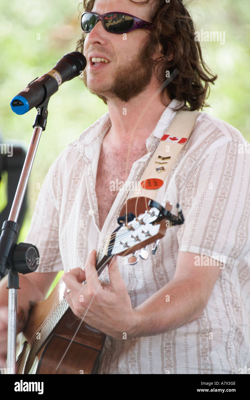 Singer performance fame microphone standing guitar skill hi-res stock ...