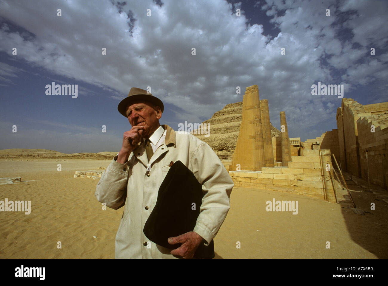 Egypt, Saqqara, Dr. Jean-Philippe Lauer near pyramid of Djoser Stock Photo  - Alamy