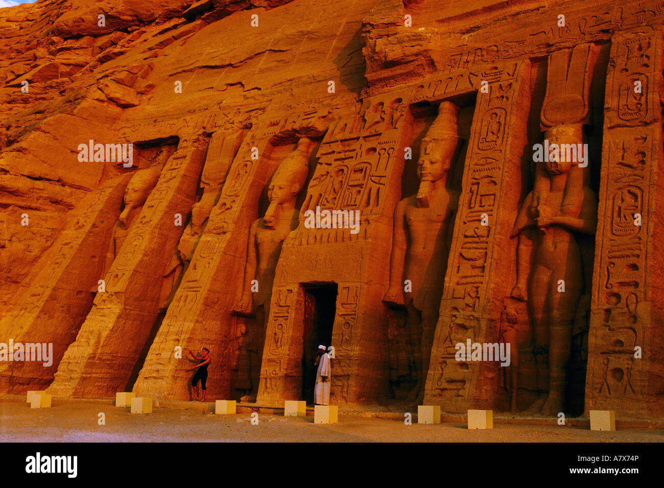 Egypt, Abu Simbel, Facade of temple, Statues of Kings & Queens flanked