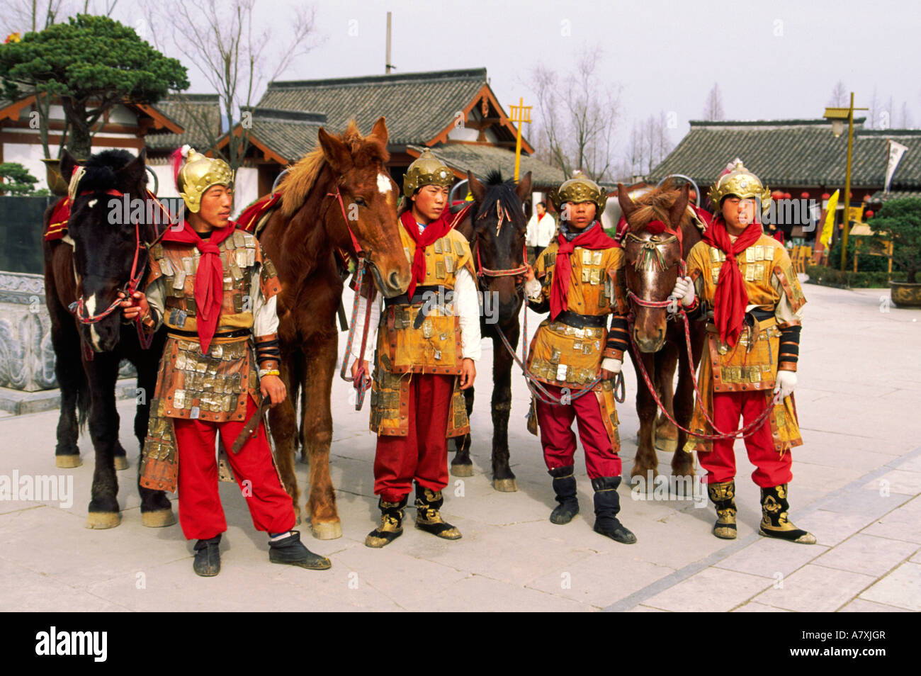 Asia, China, Zhejiang Province, Hangzhou. Warriors with horses; Song ...