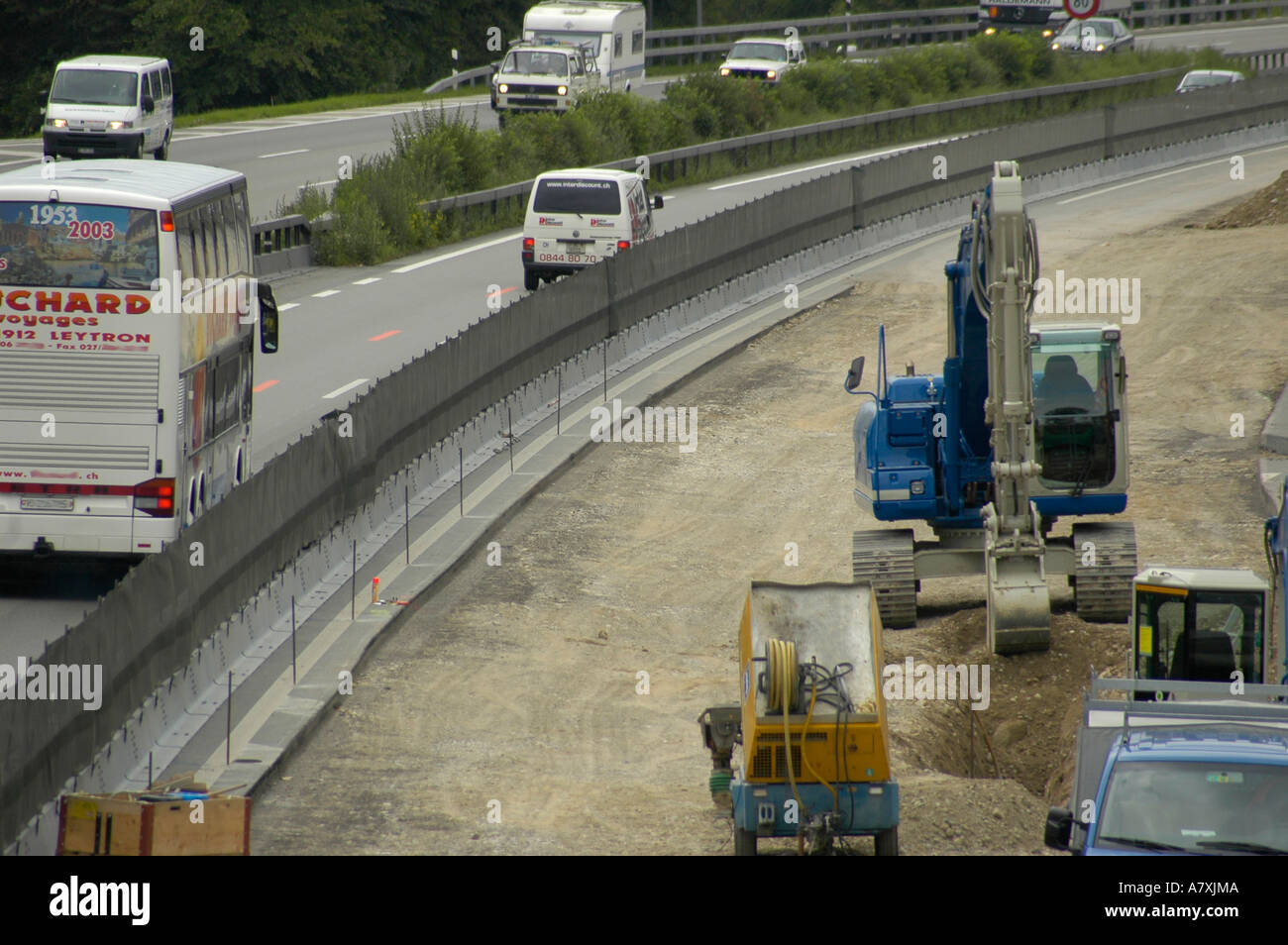 construction work at motorway in switzerland.  (c) by uli nusko, ch-3012 bern Stock Photo