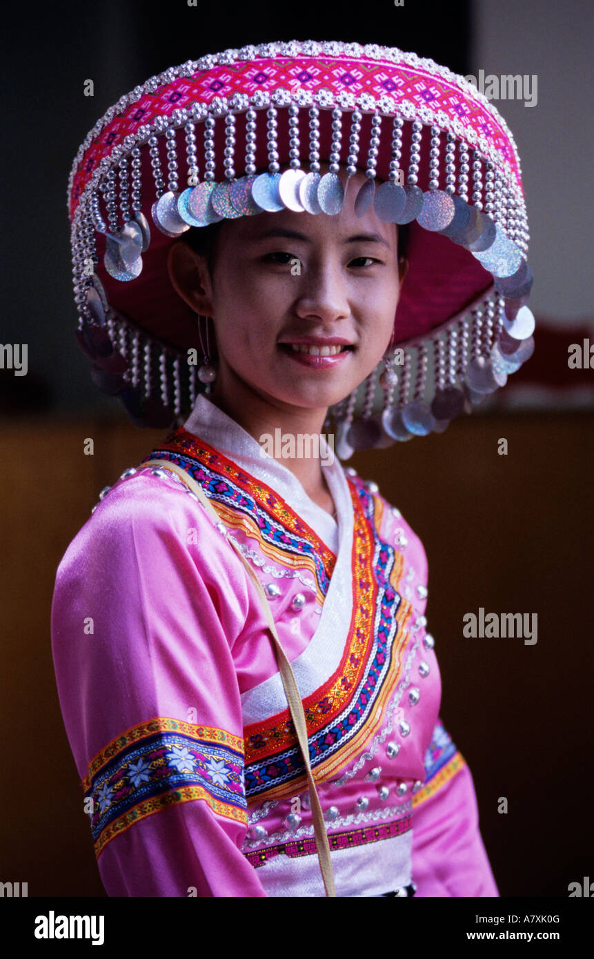 Asia, China, Yunnan Province. Young Miao (Hmong) minority woman in ...