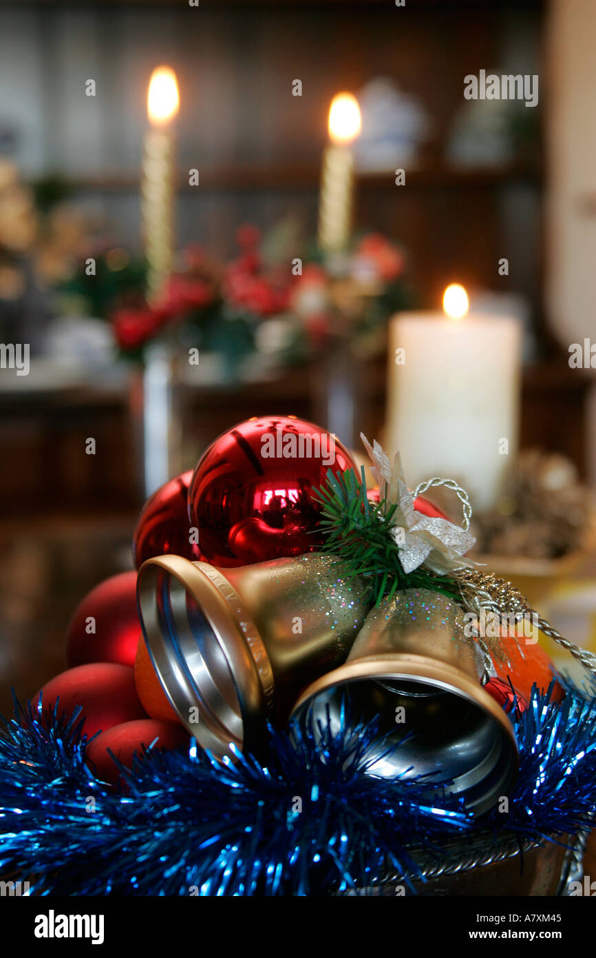 Christmas decorations and candles. Stock Photo