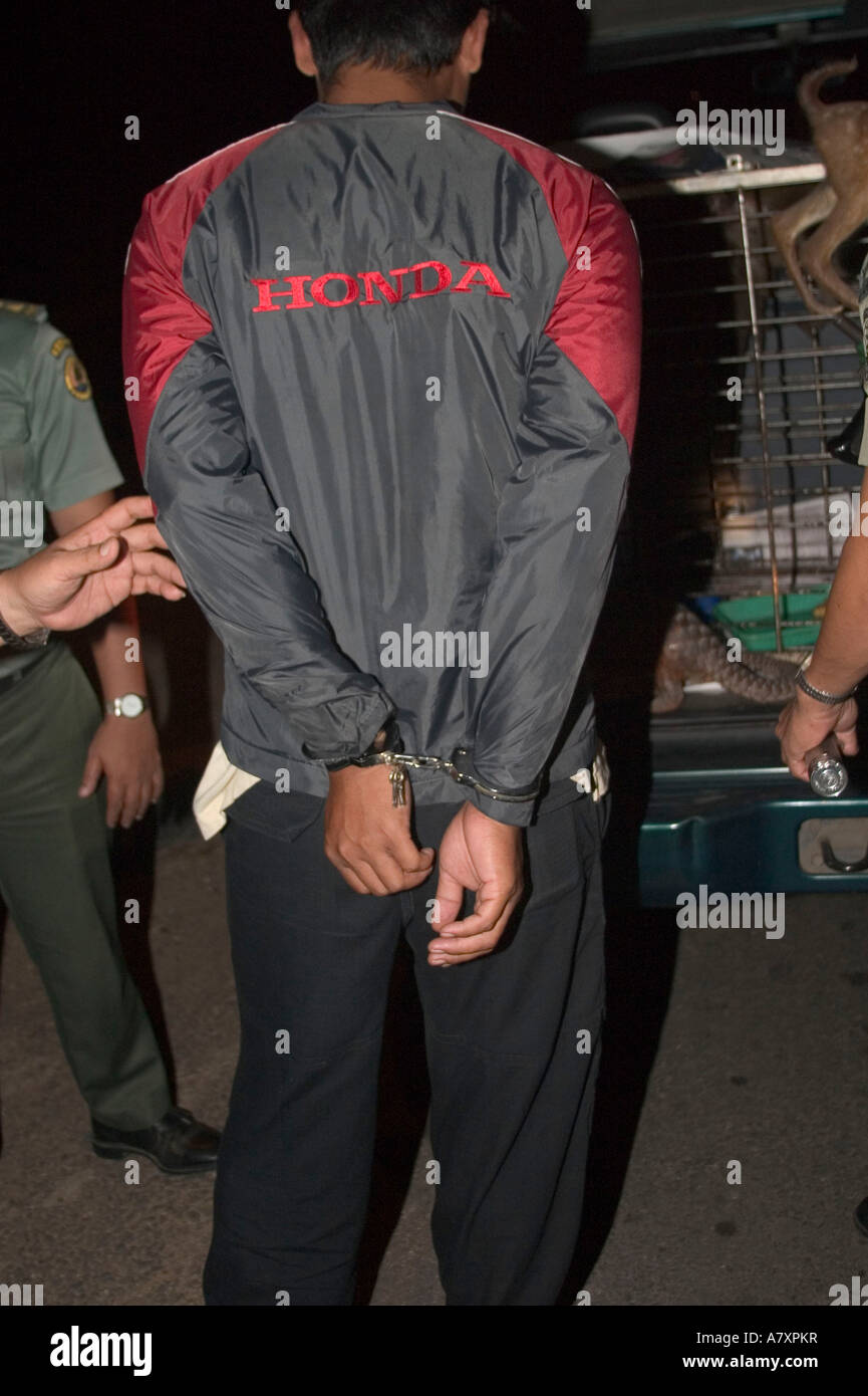 Indonesia, Law Enforcement, handcuffs, illegal transportation Stock