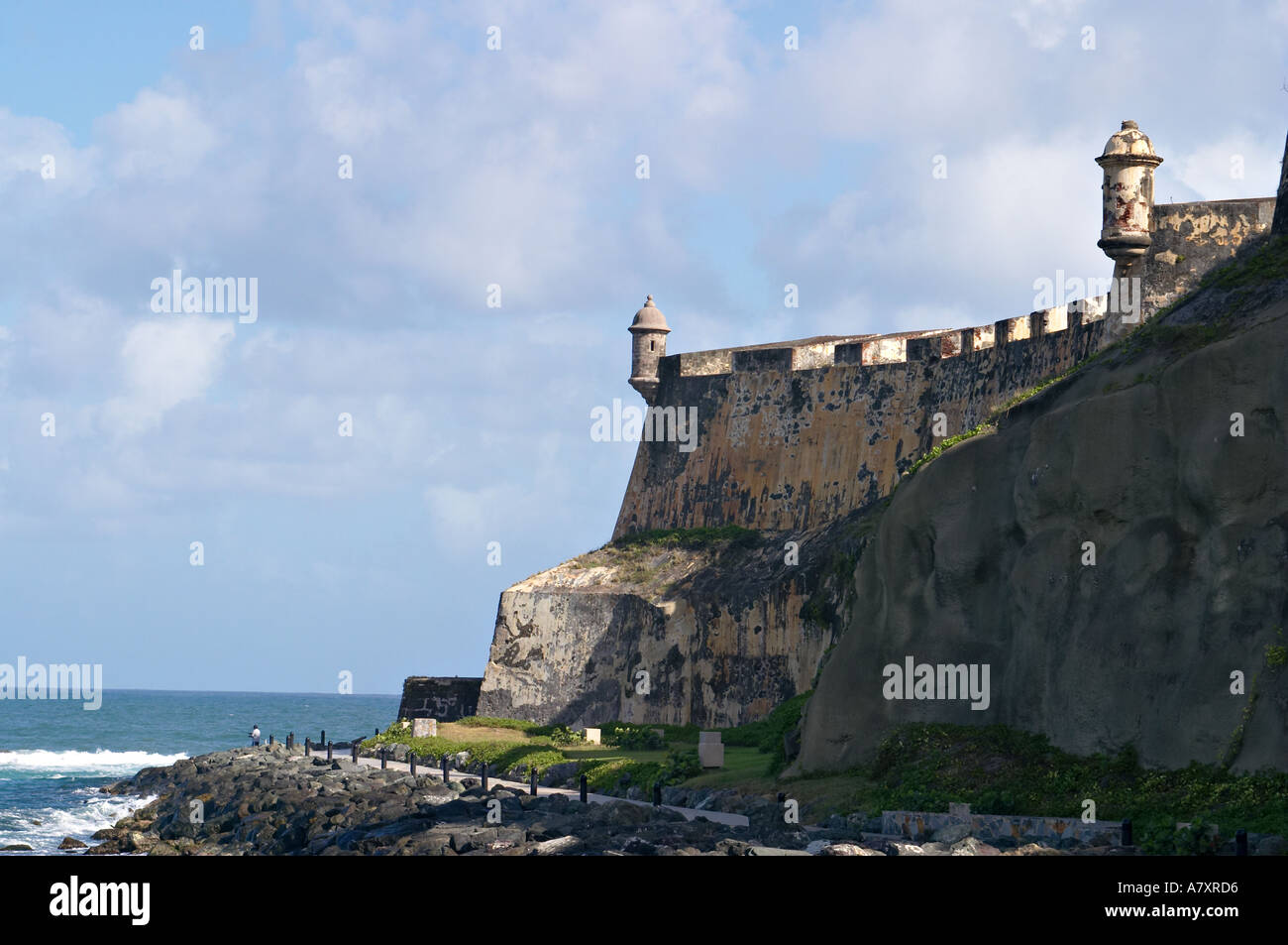 PUERTO RICO San Juan City Walls Built In Guard Towers At Top Walkway Between Wall And Water