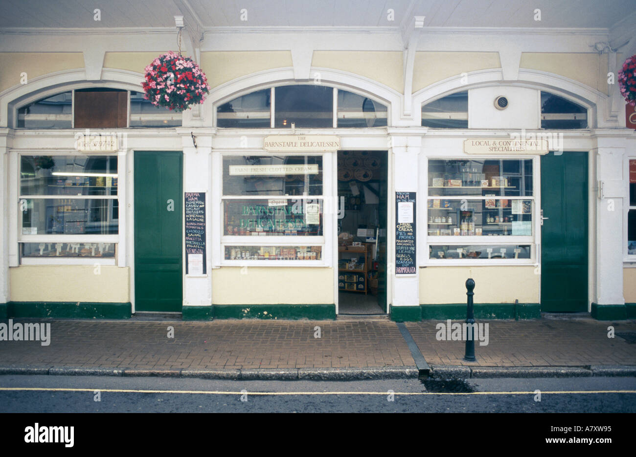 A Delicatessen shop Butchers Row Barnstaple Devon England Stock Photo