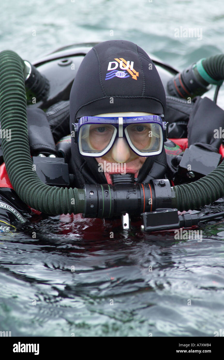 Rebreather diver at stoney Cove Dive site UK Stock Photo Alamy
