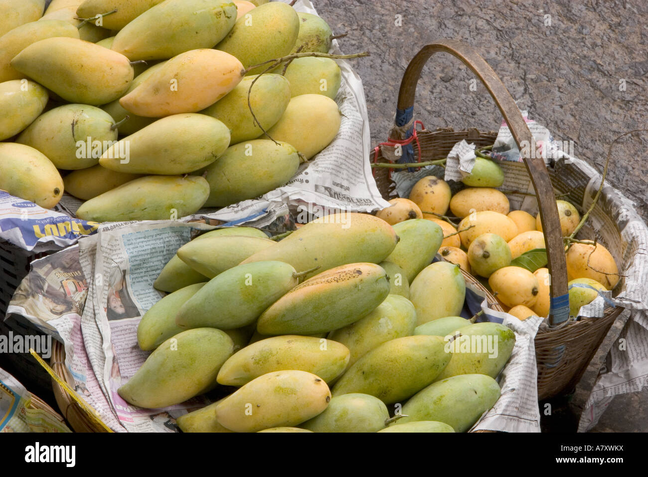 Thailand, Khon Kaen, Fruit and vegetable Market, Green Mangos in the