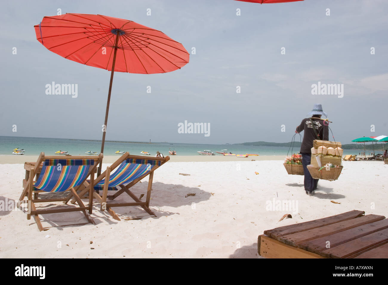 Thailand, Rayong, Samed Island, Beach chairs. Stock Photo