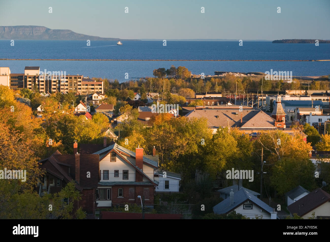 CANADA, Ontario, Thunder Bay: Town View from Hillcrest Park / Sunset Stock Photo