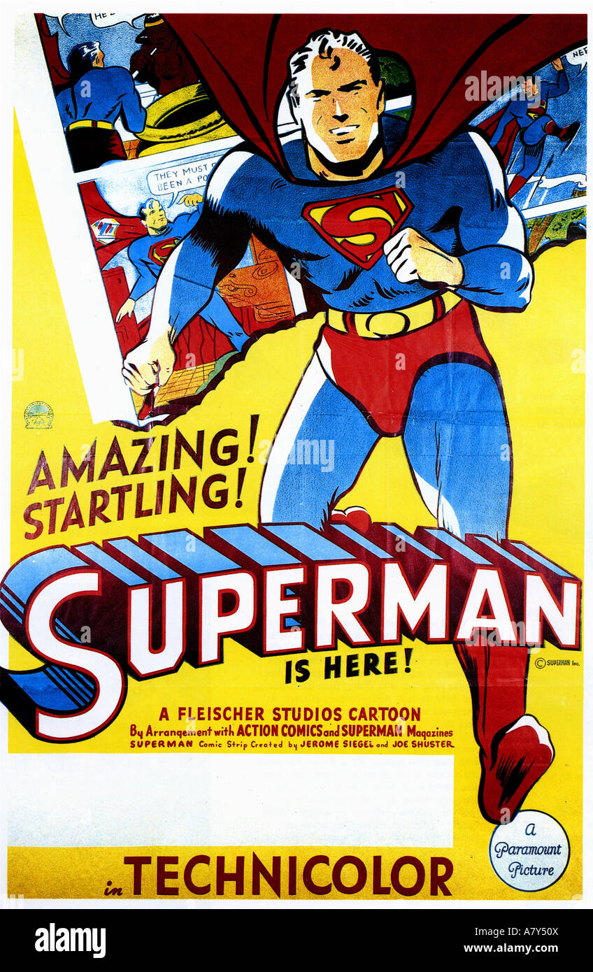 SUPERMAN poster for 1941 Paramount short animated film  directed by Dave Fleischer Stock Photo