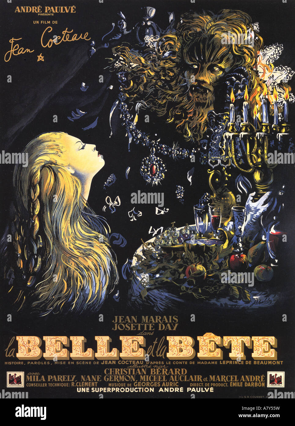 LA BELLE ET LA BETE (Beauty & The Beast) poster for 1946 French film  written & directed by Jean Cocteau Stock Photo