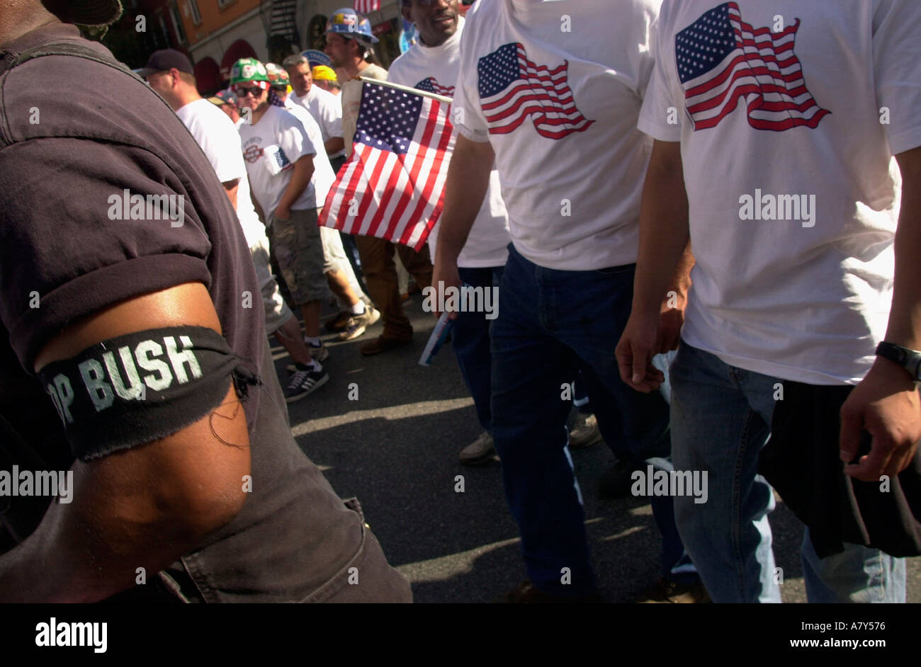 Union members participate in a rally against the policies of President George W Bush in Union Square Park  Stock Photo