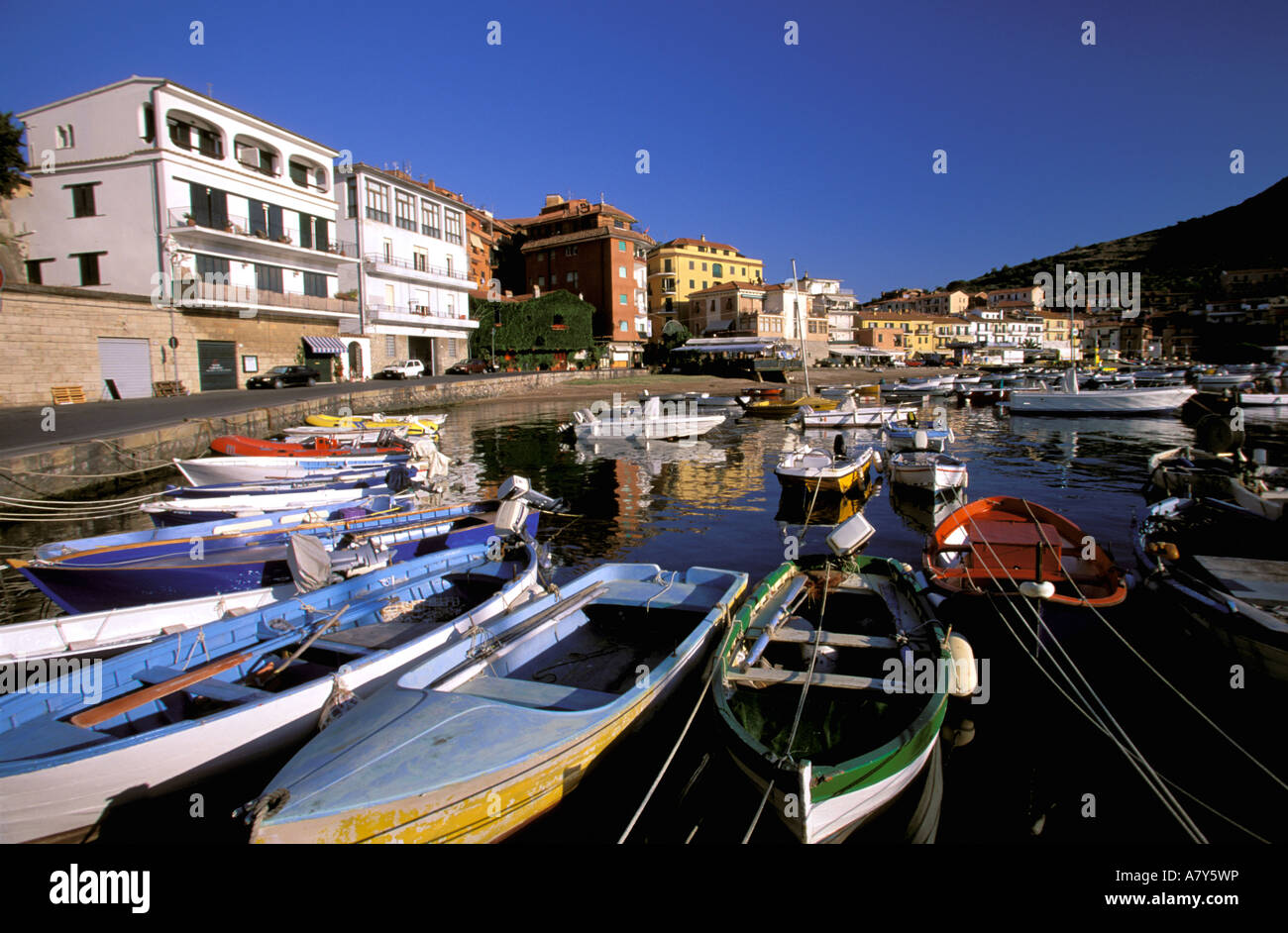 Europe, Italy, Tuscany, Promontorio Dell Argentario, Porto Ercole. View of Marina / Harbor. Stock Photo
