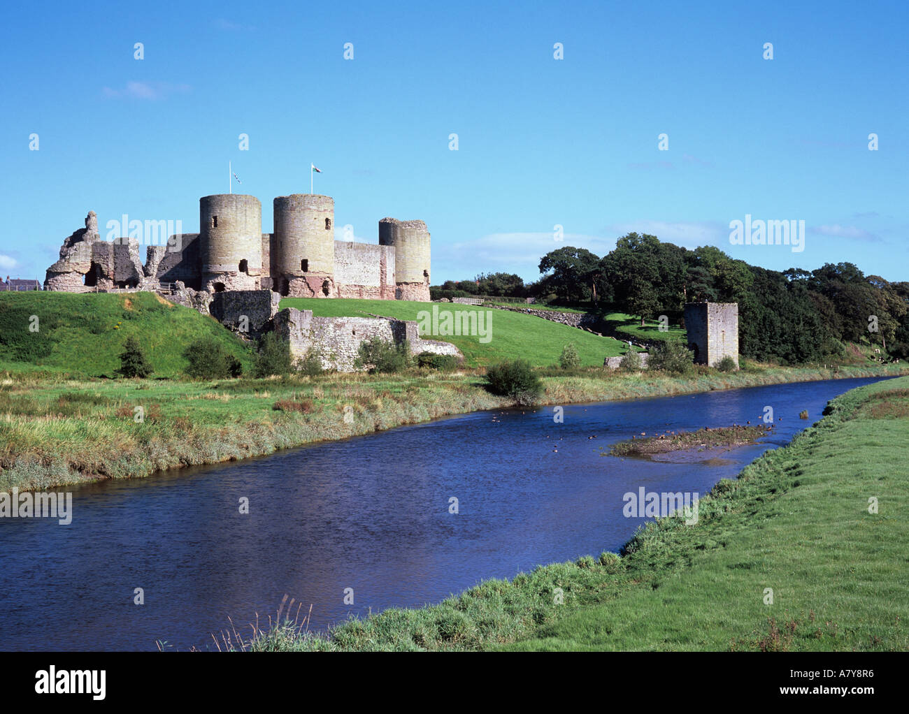 13th CENTURY RHUDDLAN CASTLE across River Clwyd. Rhuddlan Denbighshire
