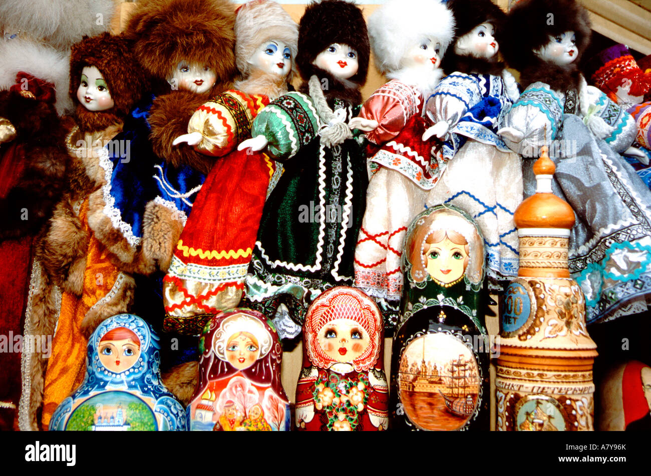 Europe, Russia, St Petersburg. Typical Russian souvenir handicrafts ...