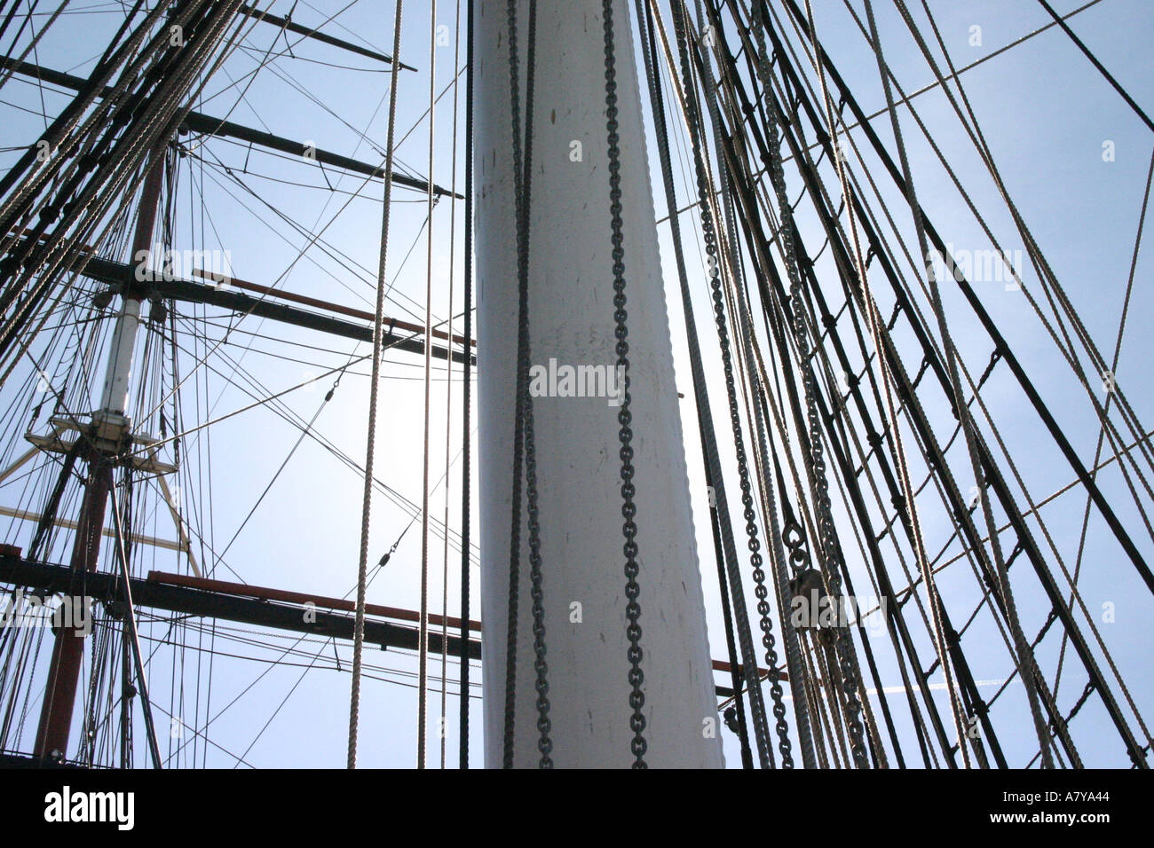 Detail of tall ship ropes and mast Stock Photo