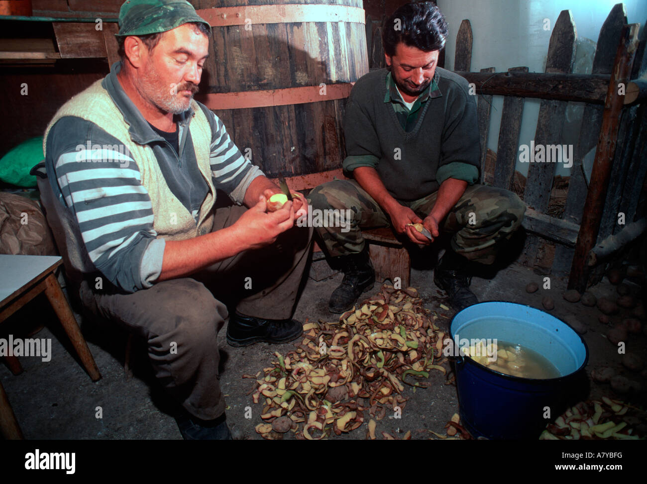 Bosnian Serb soldiers on Mt. Manjaca get KP duty. Stock Photo