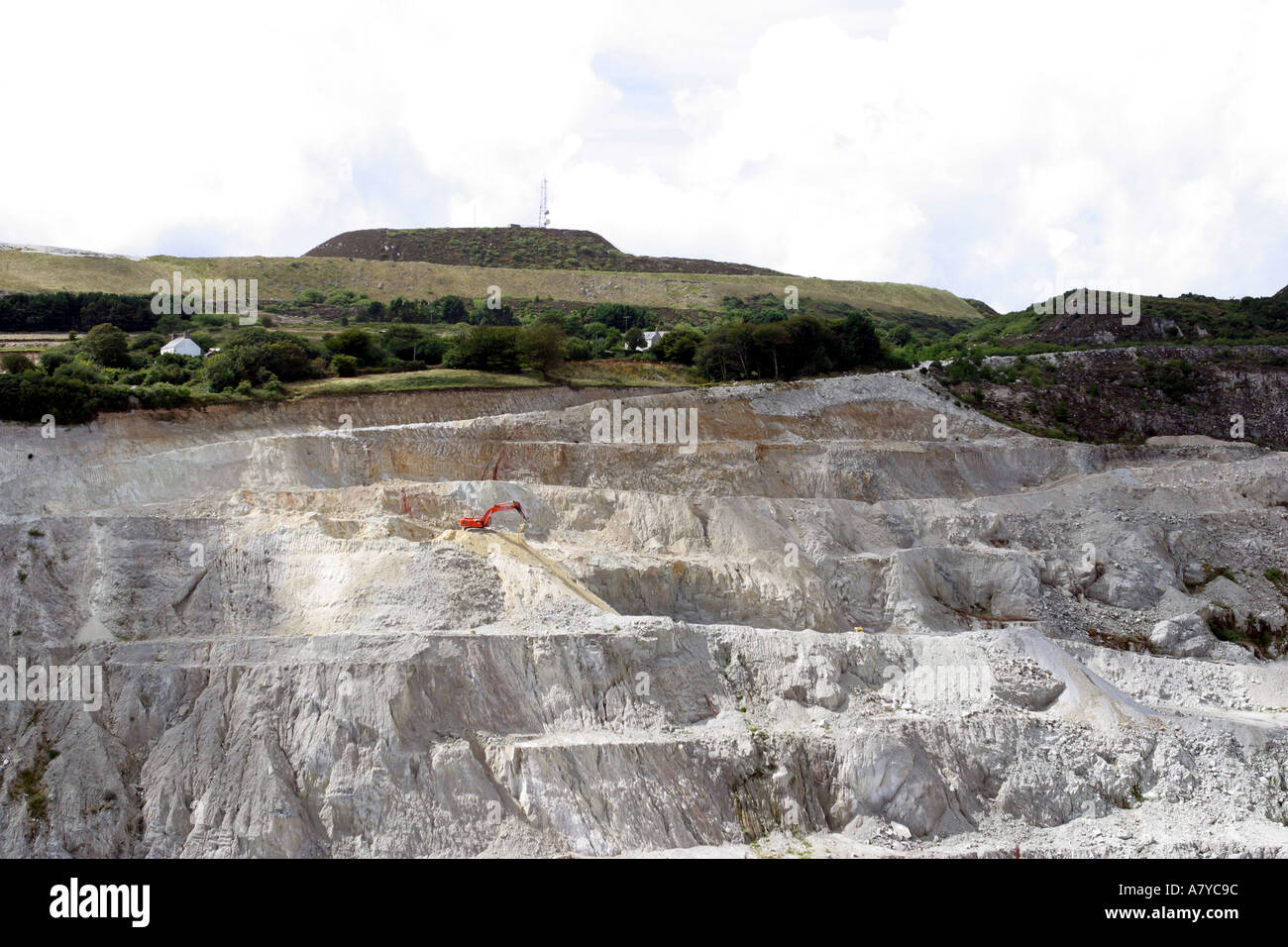 Open cast china clay pit at Wheal Martyn St Austell Cornwall UK Stock Photo