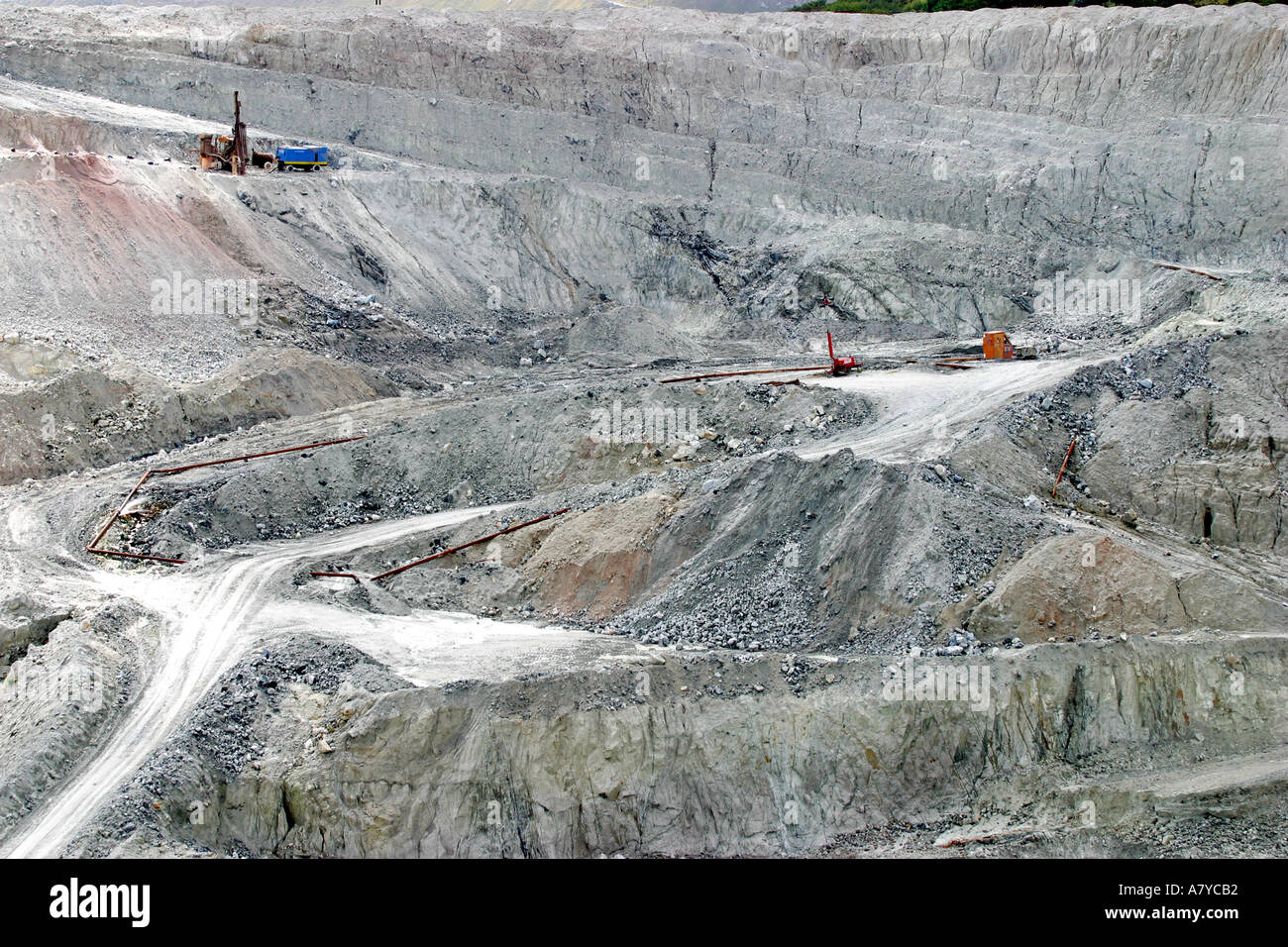Open cast china clay pit at Wheal Martyn St Austell Cornwall UK Stock Photo