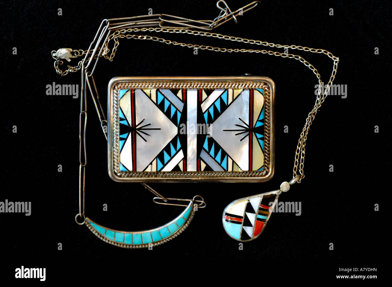 Dynamic Vintage Native American Zuni Turquoise Sterling Silver Buckle Signed A. Mahooty Dynamic Vintage Native American Zuni Turquoise Sterling Silver Buckle Signed A. Mahooty