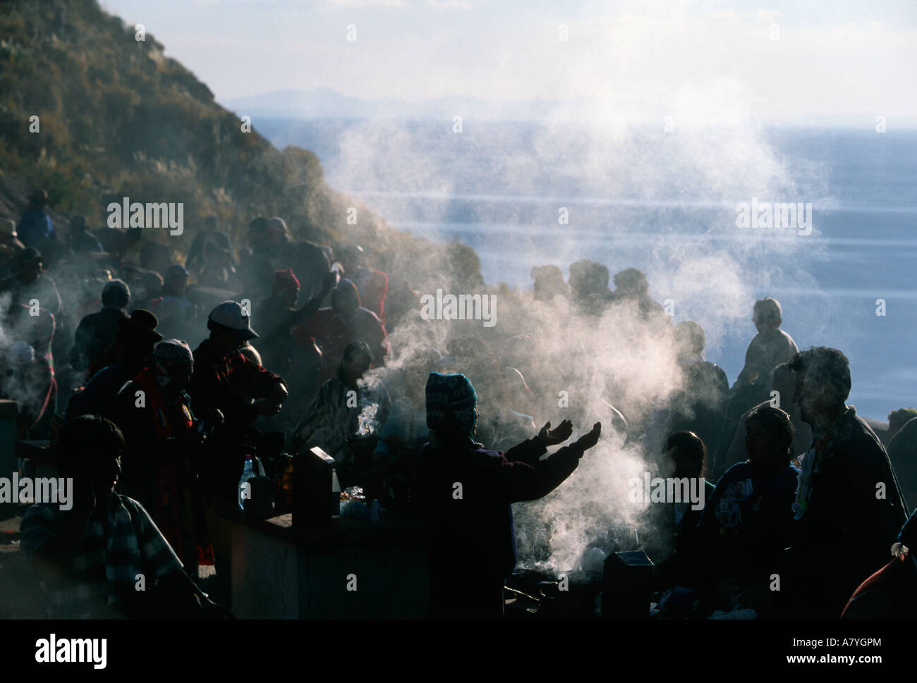 Bolivia, Empires of the Sun, Lake Titicaca, Copacabana, Inca Road, Shamans sell prayers Stock Photo