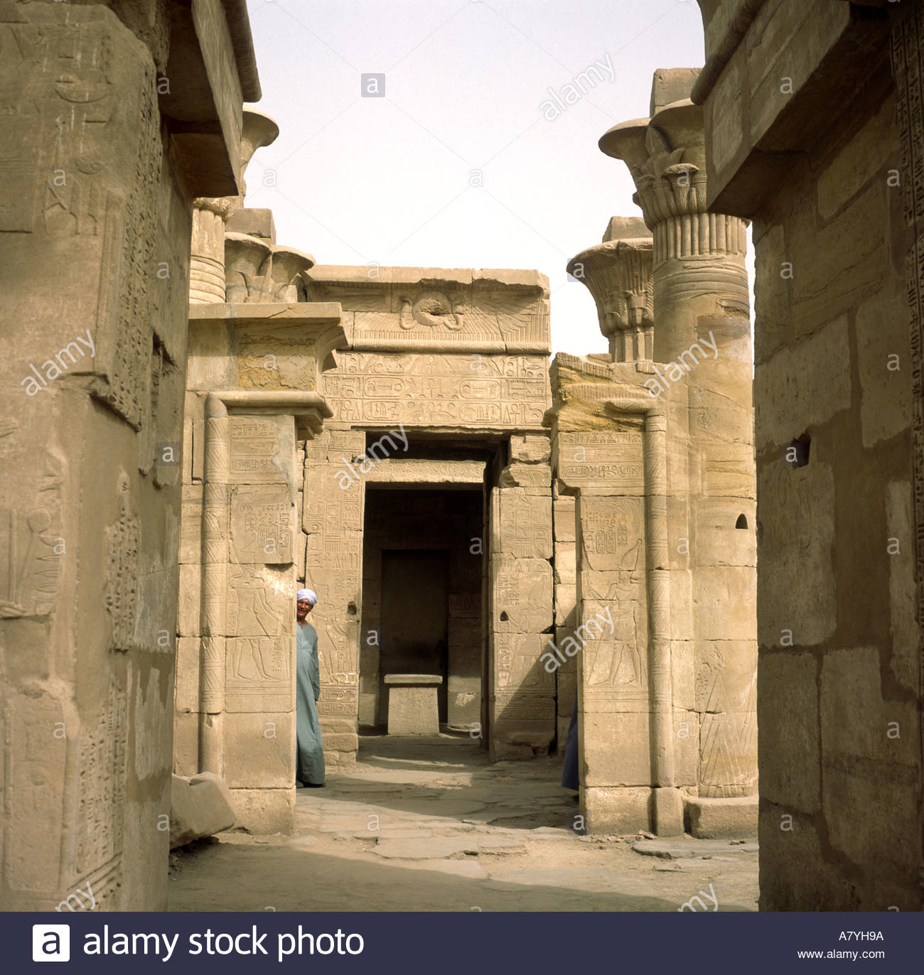 Main approach through gates to Ancient Egyptian Temple of Ptah on Stock