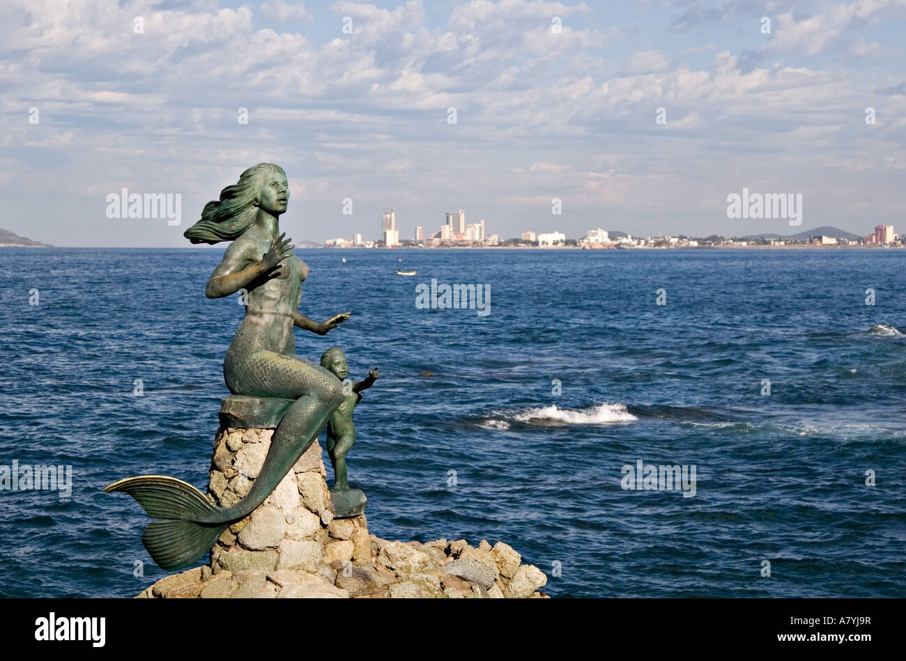 North America, Mexico, Mazatlan.  Mermaid monument at the Glorieta Sanchez Taboada Stock Photo