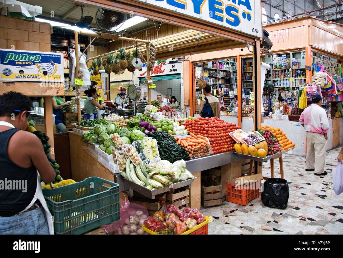 North America, Mexico, Mazatlan. A fruit and vegetable stand in the