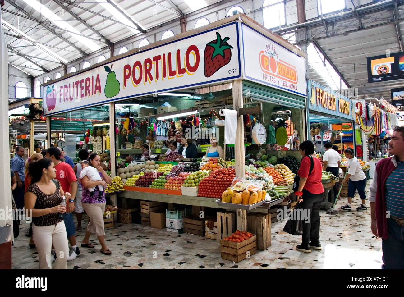 North America, Mexico, Mazatlan. A fruit and vegetable stand in the