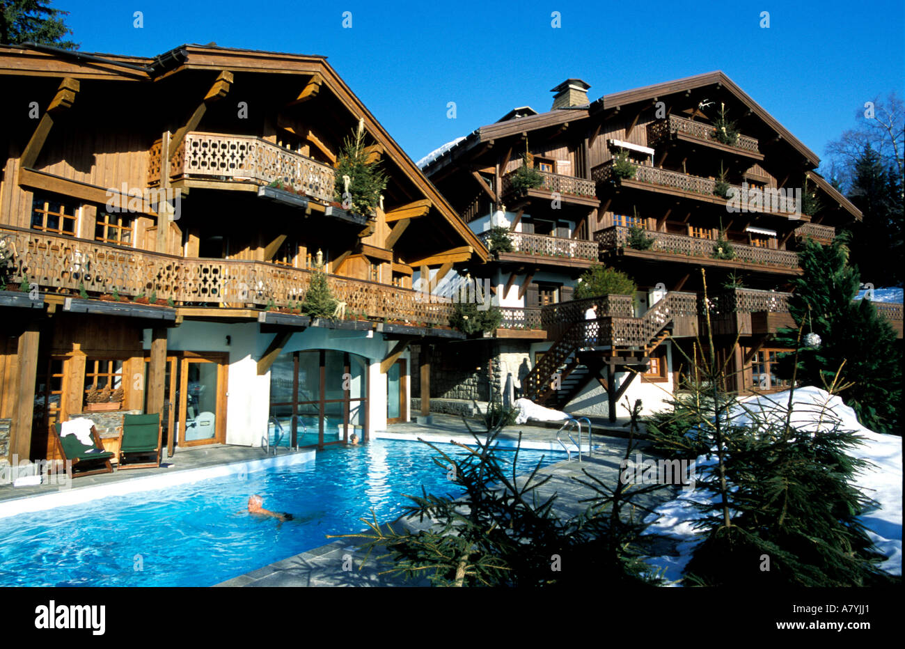 France, Haute Savoie, Megeve, Luxury hotel châlet Du Mont d'Arbois, a Rothschild Property Stock