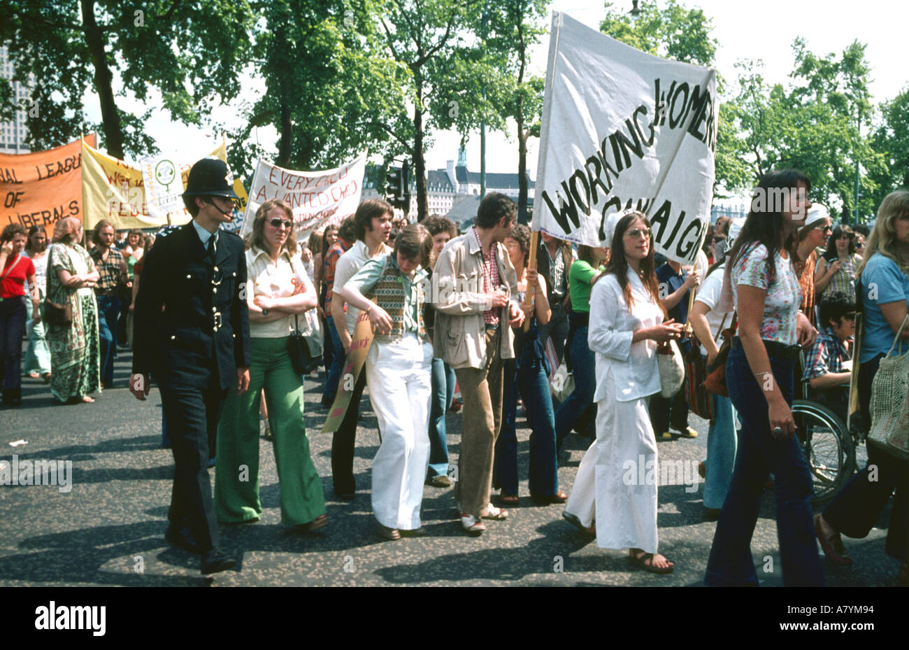 Women fighting for their rights during the 1970's. Stock Photo