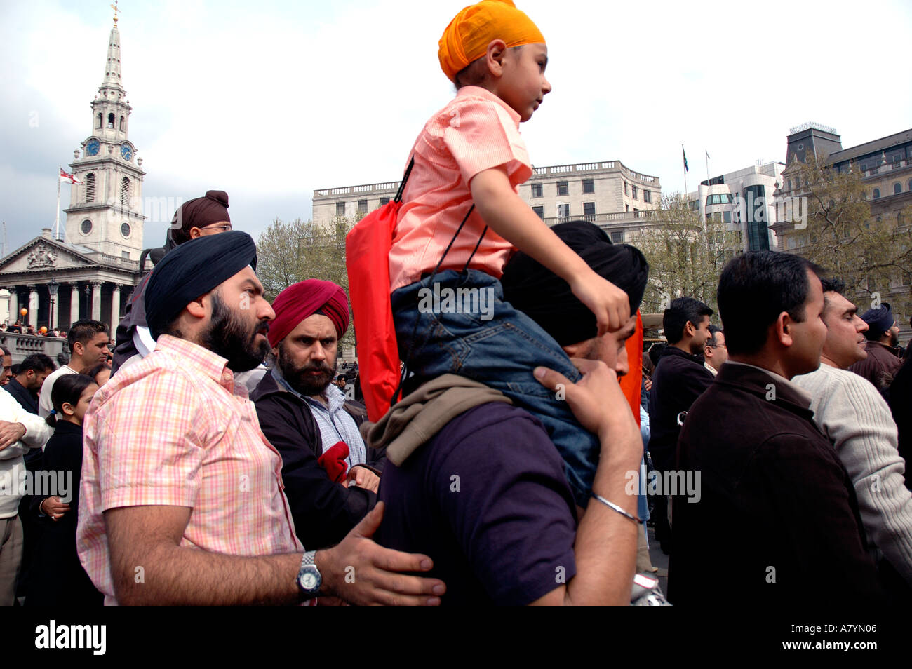 The Sikh community celebrating Vaisakhi  in Trafalgar Square London April. Stock Photo