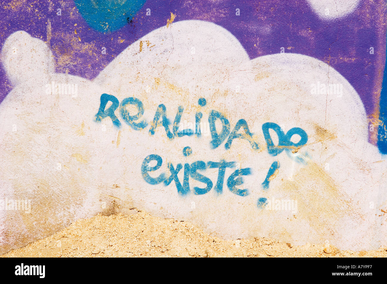 Reality Exists Graffito in Portuguese language Lisbon Portugal Stock Photo