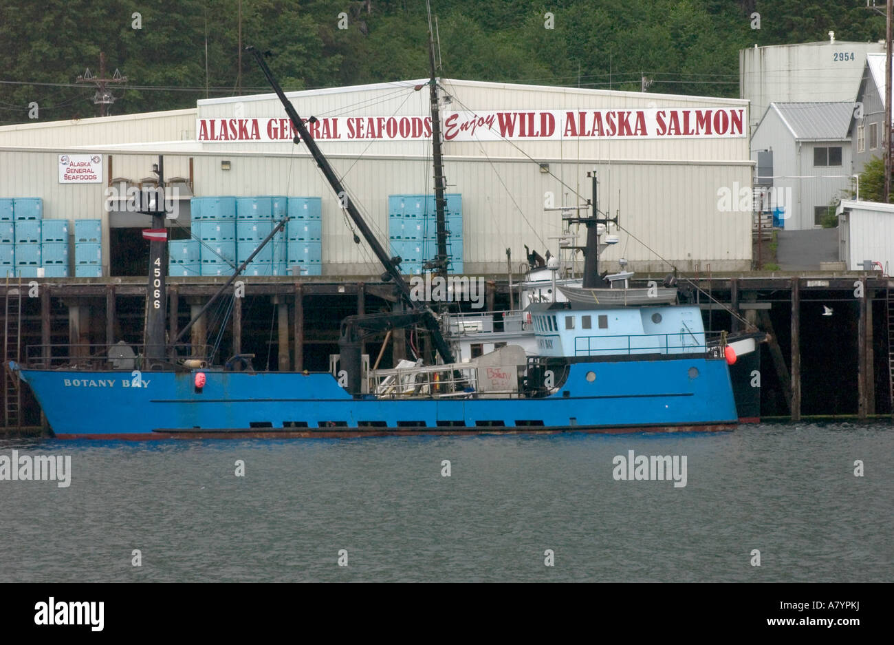 USA, Alaska, Ketchikan, Cannery and fishing boat Stock Photo Alamy