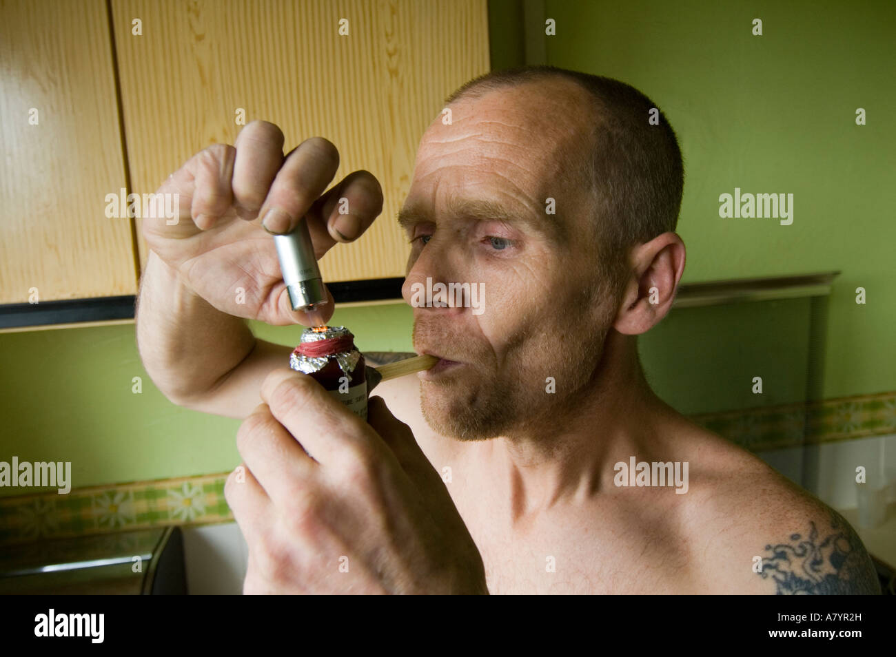 Man Smoking Crack Cocaine Sheffield UK Stock Photo