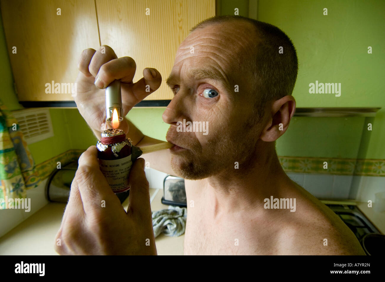 Man Smoking Crack Cocaine Sheffield UK Stock Photo