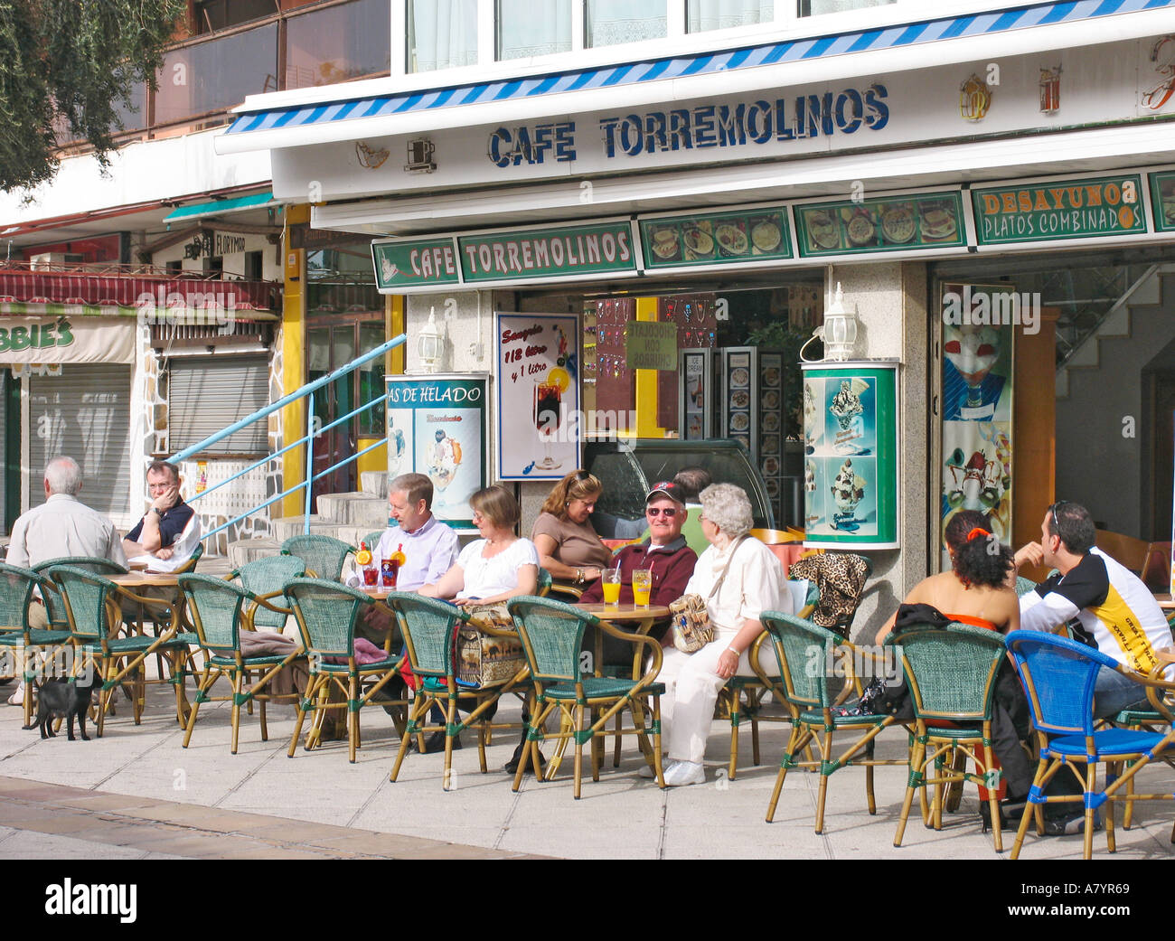 Torremolinos Costa del Sol Malaga Province Spain Cafe terrace in main