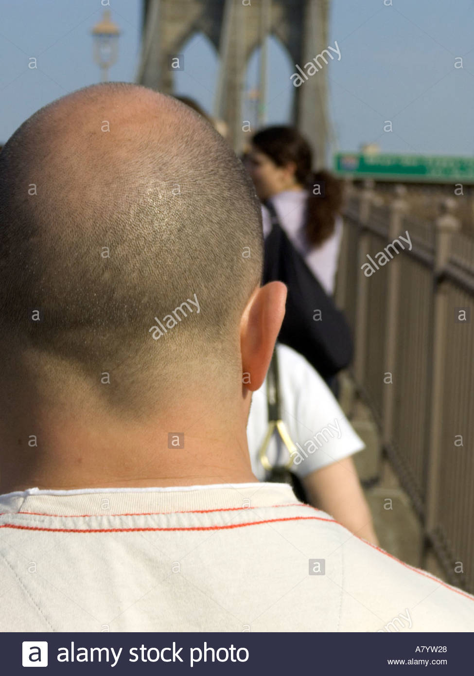 View Of The Back Of Balding Young Man With Short Shaved Hair Stock