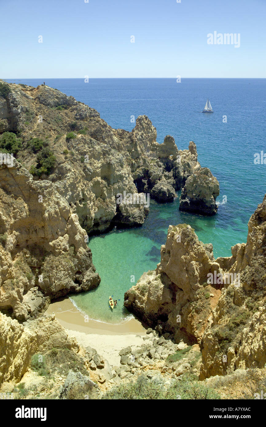 near Lagos, Rocky Cove, Algarve Portugal Stock Photo