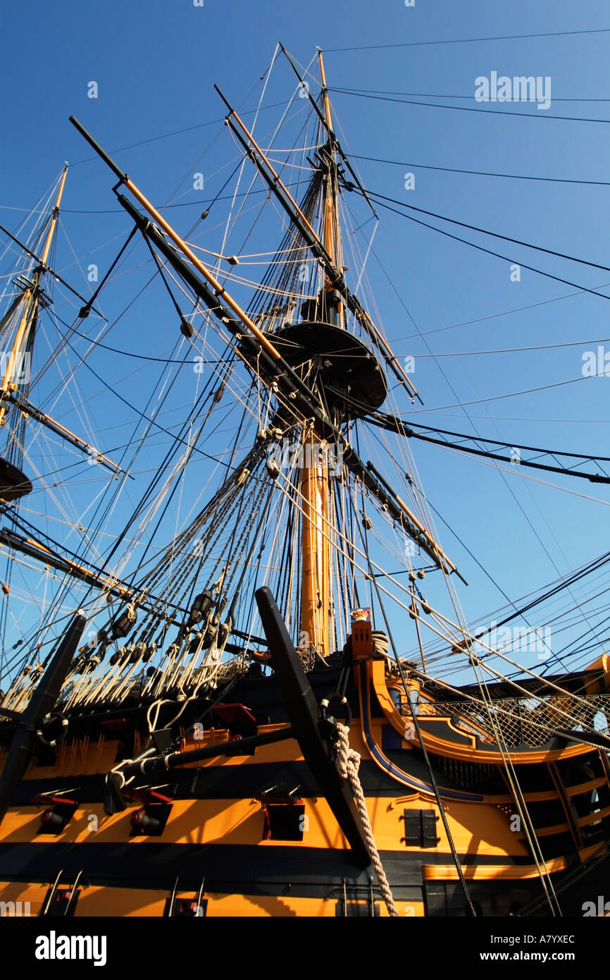 HMS Victory, world's oldest naval ship and famous104 gun warship in Historic Portsmouth Dockyard. Took part in Battle of Trafalgar 1805 off England UK Stock Photo