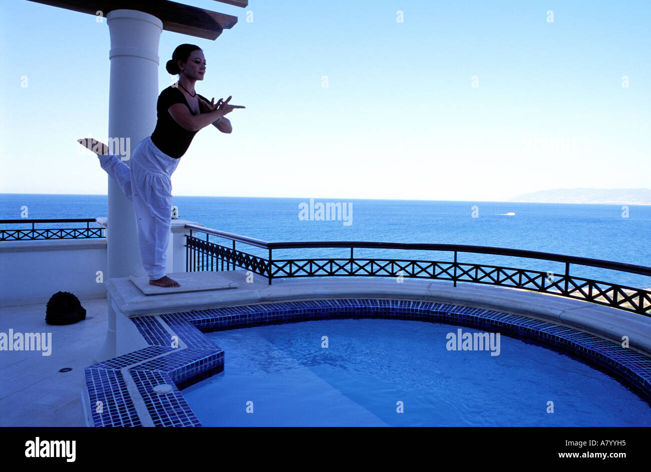 Cyprus, Lakki, Anassa Hotel, Adonis suite terrace, yoga lesson Stock Photo