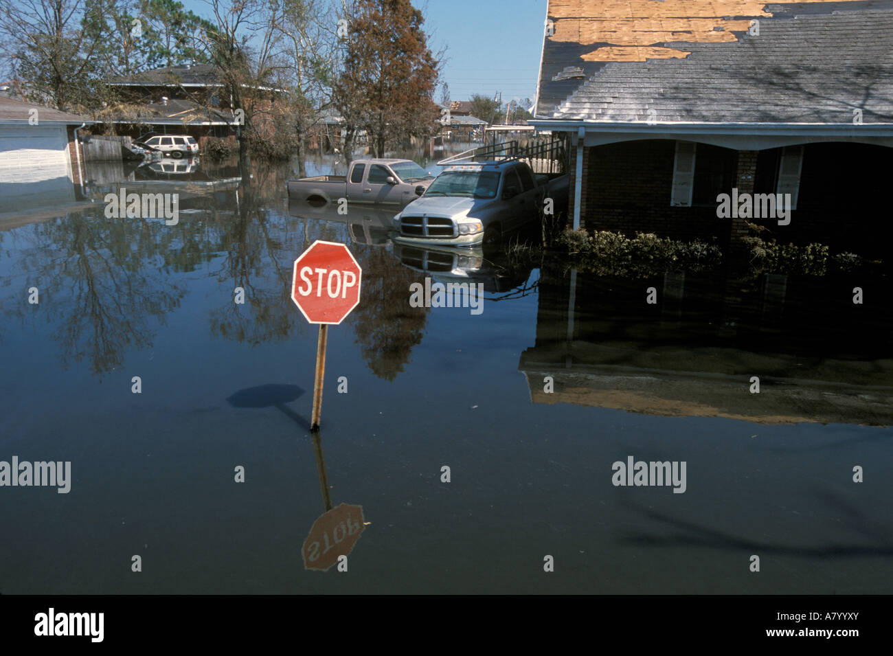 New Orleans, Louisiana - Aftermath of Hurricane Katrina, flooding due to leavy break. Stock Photo