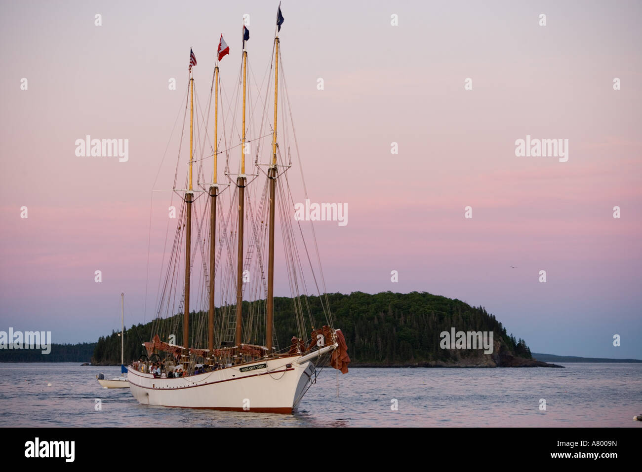 The four masted schooner, Margaret Todd, sets sail in Frenchman Bay ...