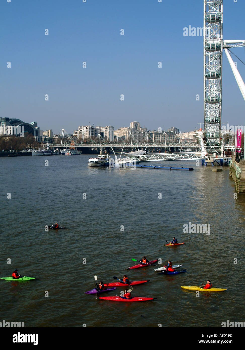 england london river thames the london eye county hall Stock Photo
